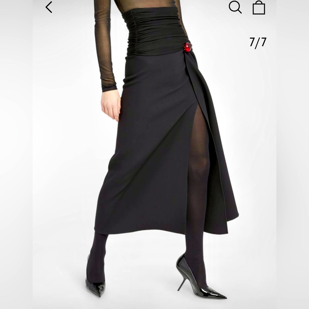 Ferragamo Ruched Jersey-Waist Slit-Hem Gabardine Midi Skirt